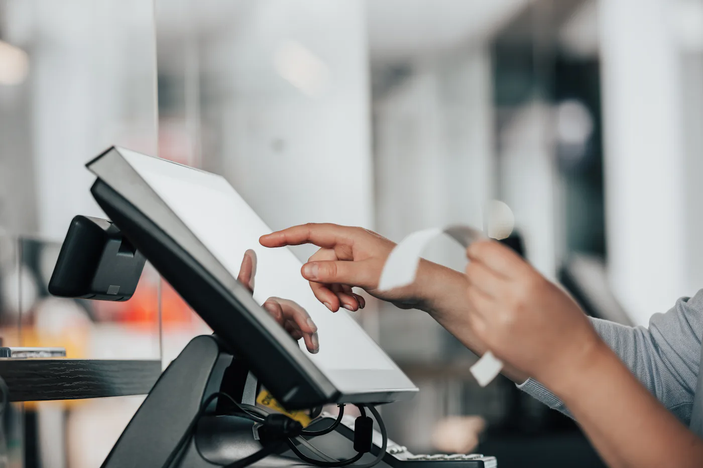 Point-of-sale terminal in use